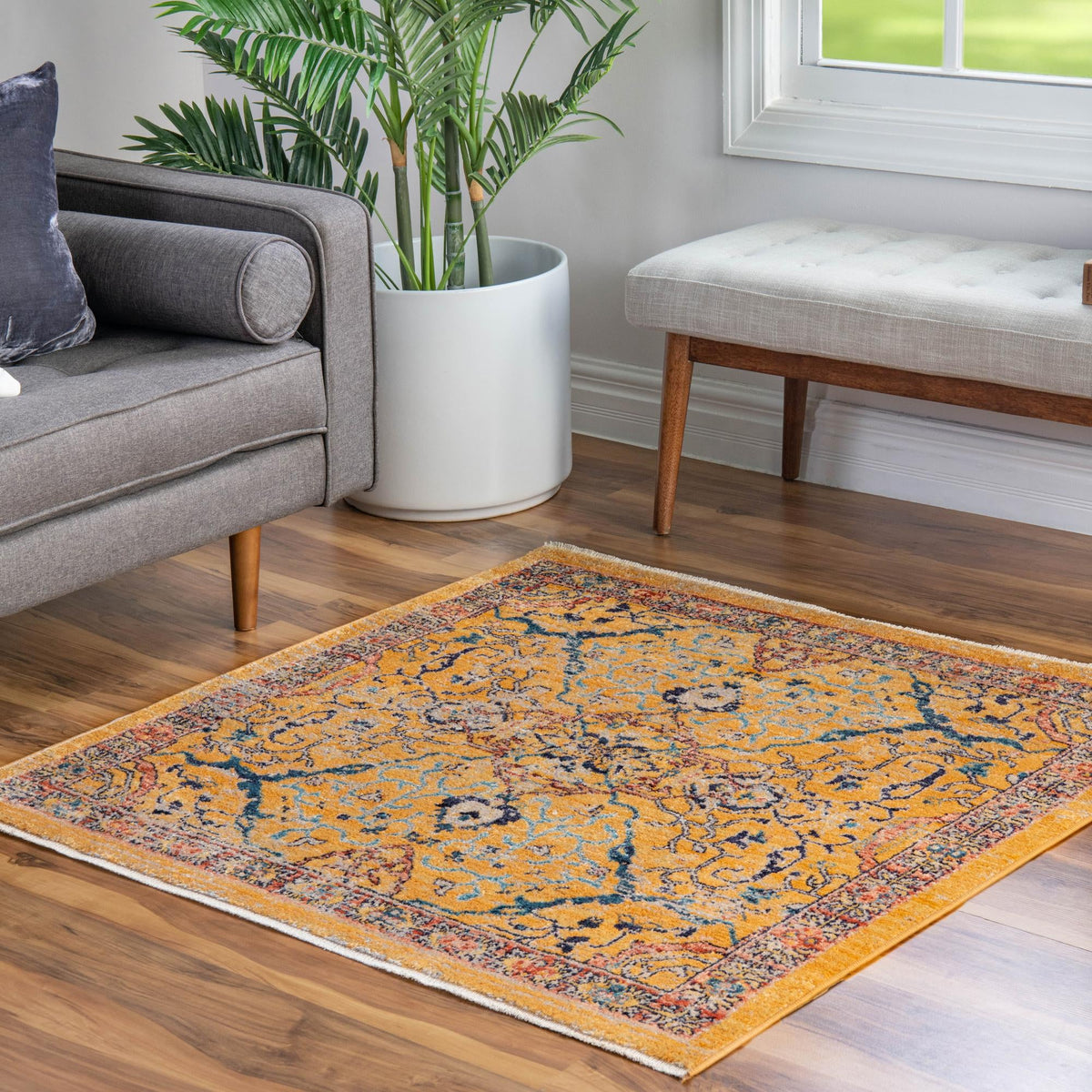 Seville Stripes Collection Area Rug -  Malaga (Yellow) Square Yellow  lifestyle 70