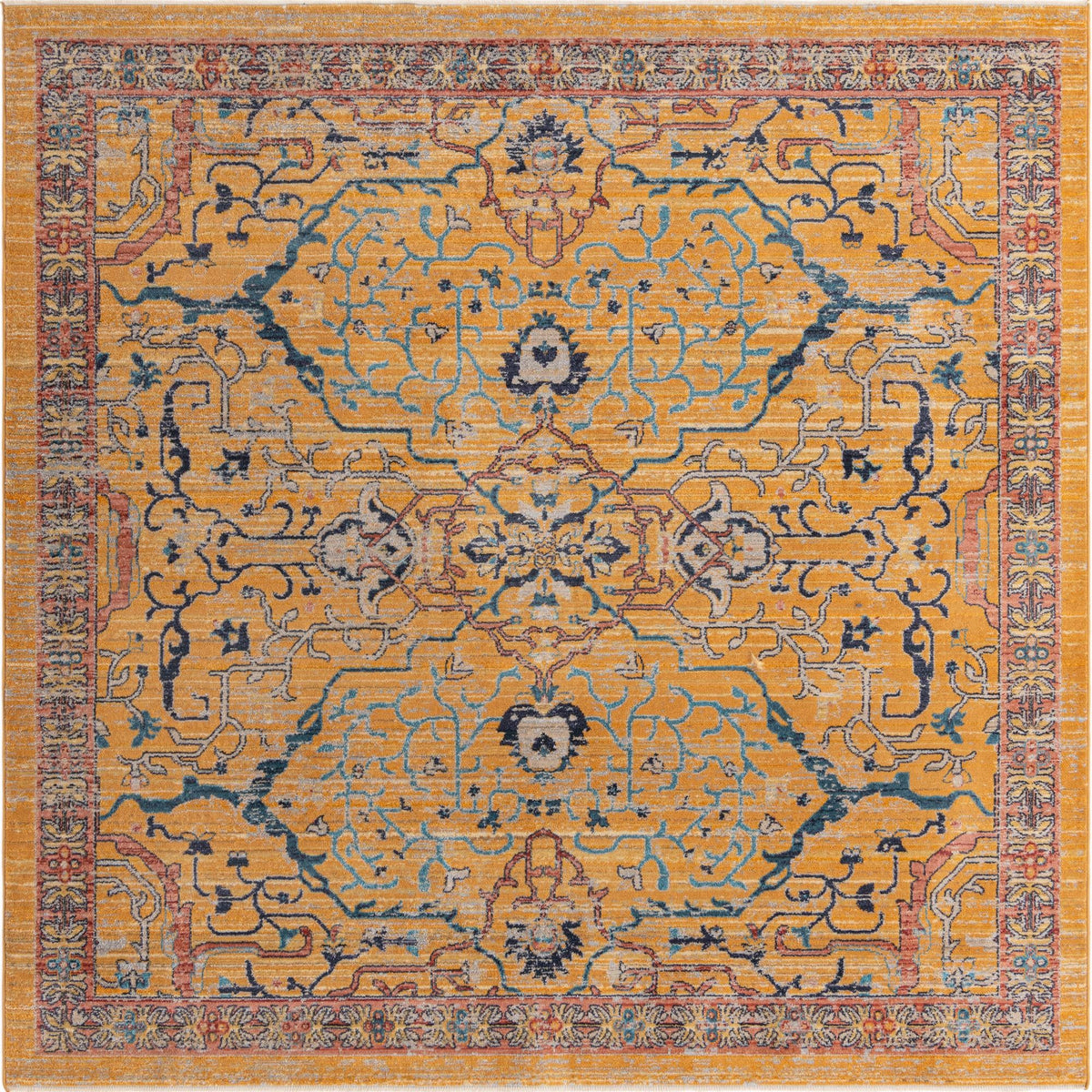Seville Stripes Collection Area Rug -  Malaga (Yellow) Square Yellow  lifestyle 3