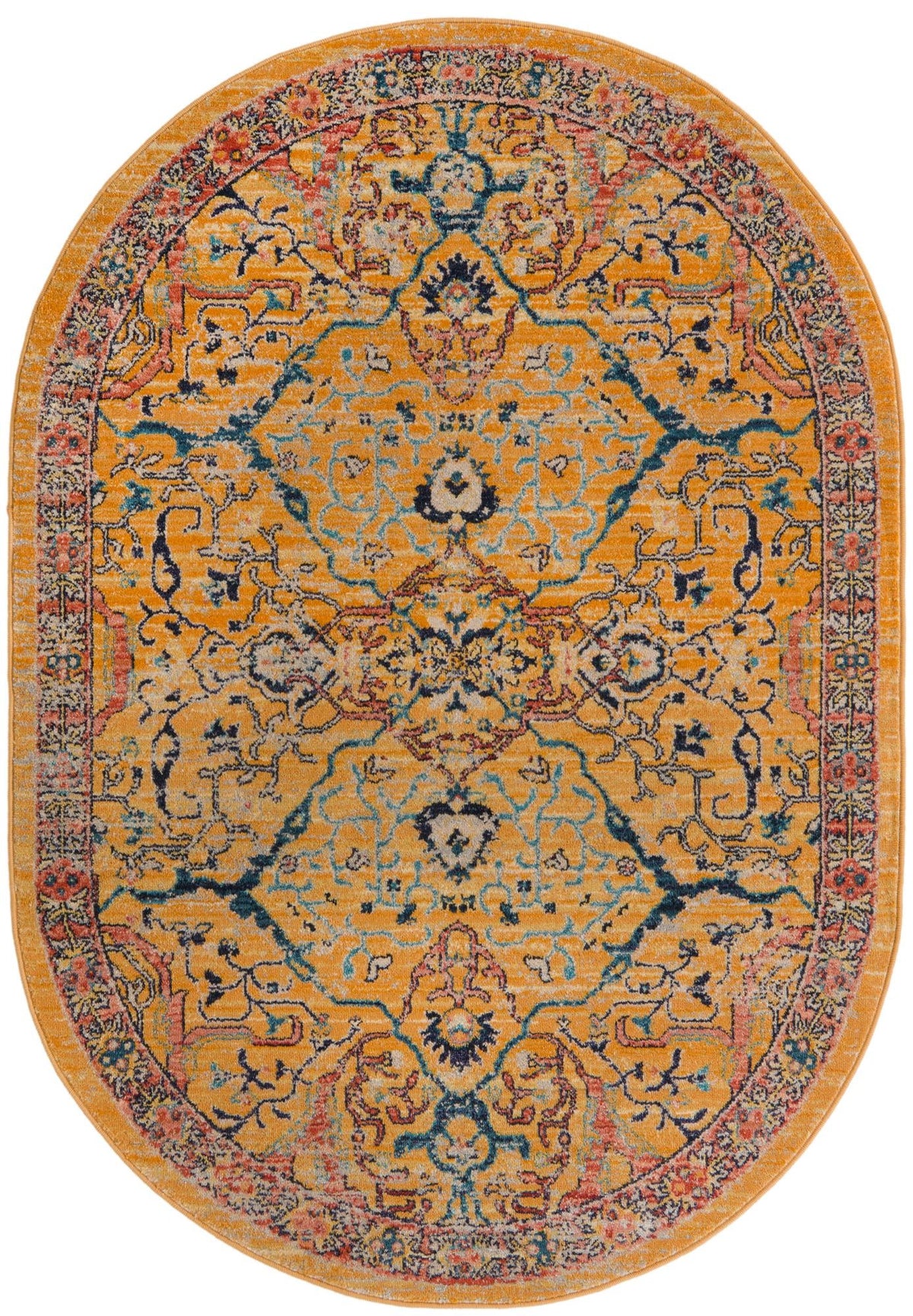 Seville Stripes Collection Area Rug -  Malaga (Yellow) Oval Yellow  lifestyle 4