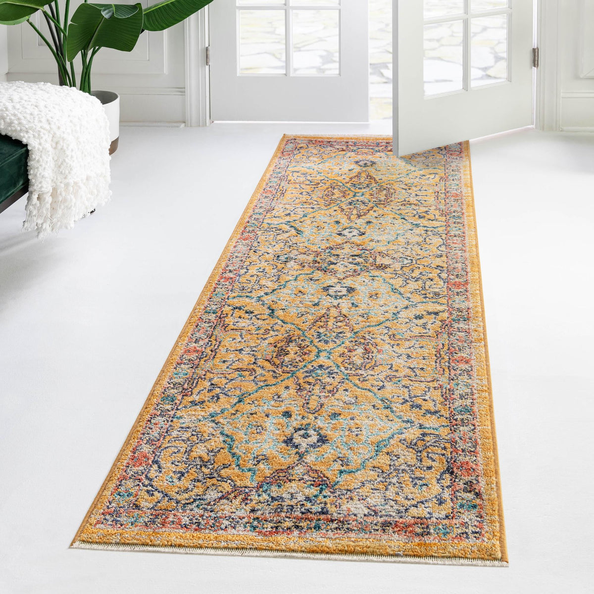 Seville Stripes Collection Area Rug -  Malaga (Yellow) Runner Yellow  lifestyle 69