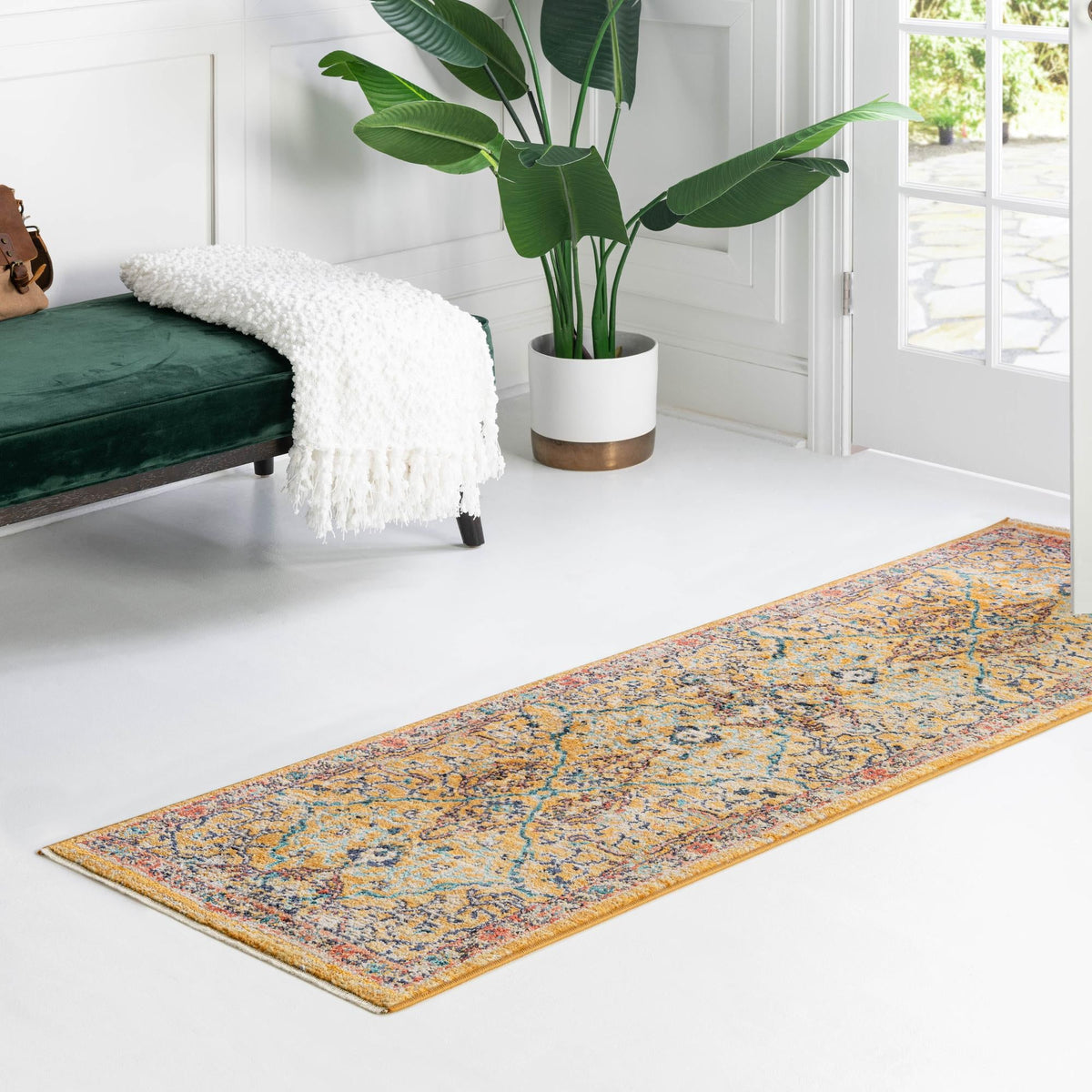 Seville Stripes Collection Area Rug -  Malaga (Yellow) Runner Yellow  lifestyle 72
