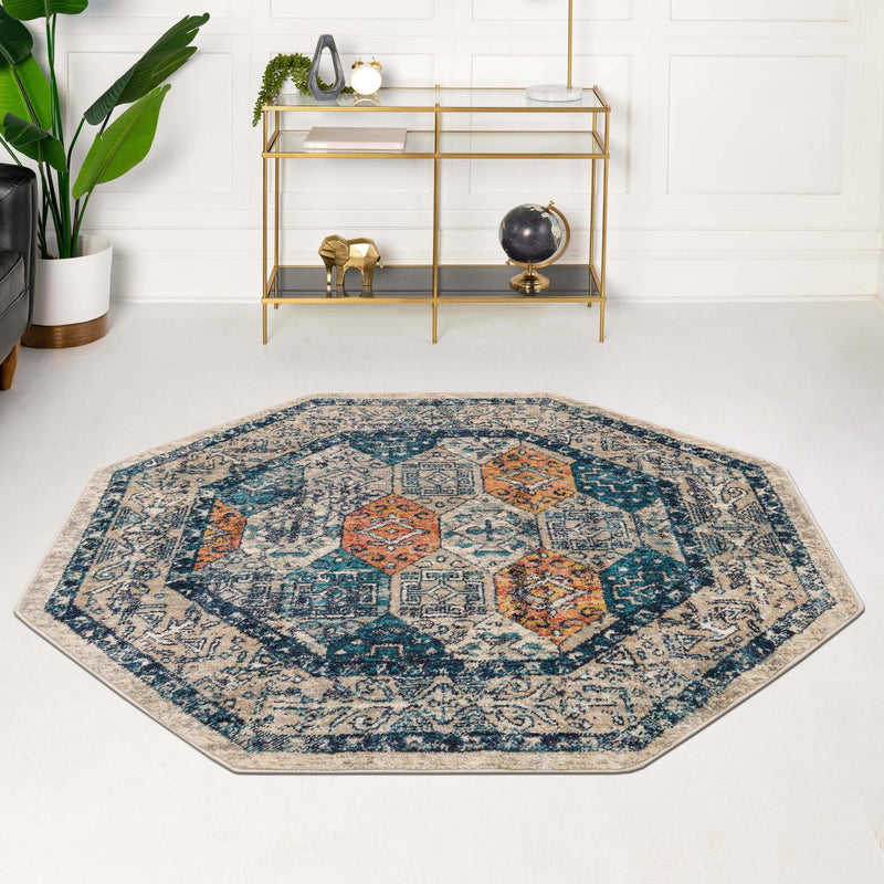 Seville Stripes Collection Area Rug -  Almeria Octagon Multi  lifestyle 65