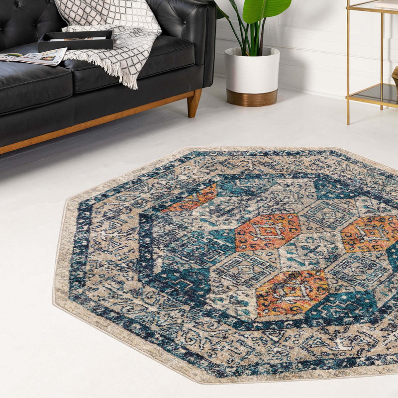 Seville Stripes Collection Area Rug -  Almeria Octagon Multi  lifestyle 68
