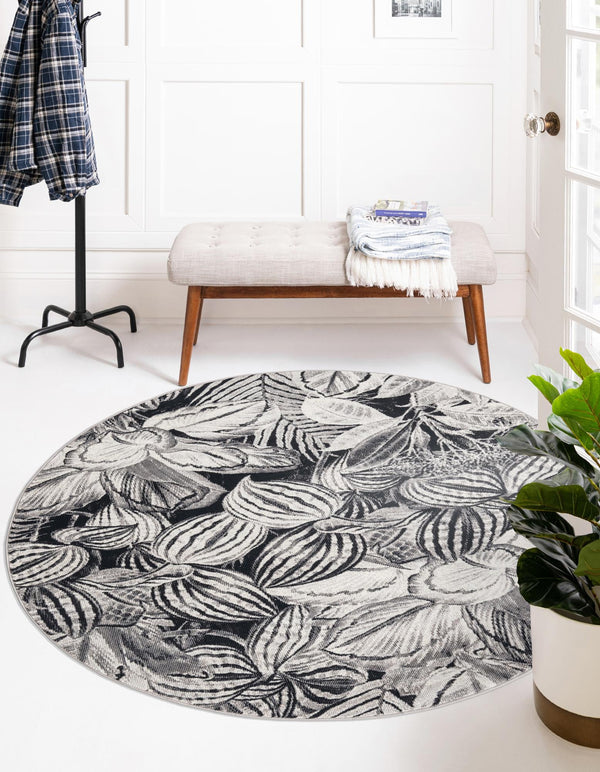 Meadow Breeze Collection Area Rug -  Bluebell Round Charcoal  lifestyle 55