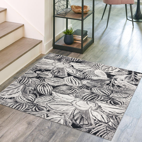 Meadow Breeze Collection Area Rug -  Bluebell Square Charcoal  lifestyle 117