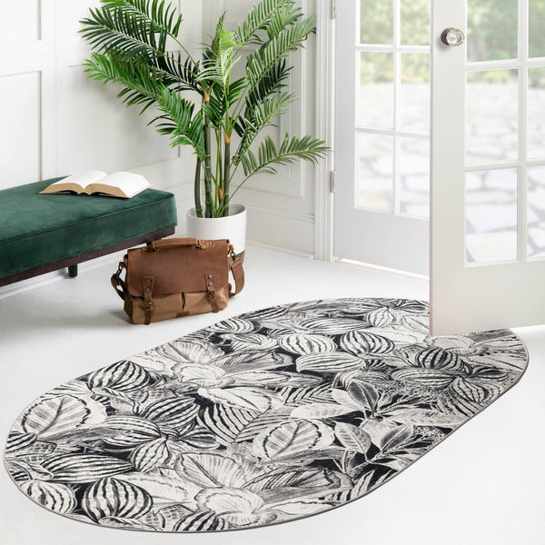 Meadow Breeze Collection Area Rug -  Bluebell Oval Charcoal  lifestyle 129