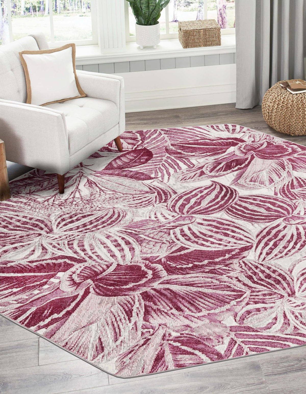 Meadow Breeze Collection Area Rug -  Bluebell Octagon Fuchsia  lifestyle 45