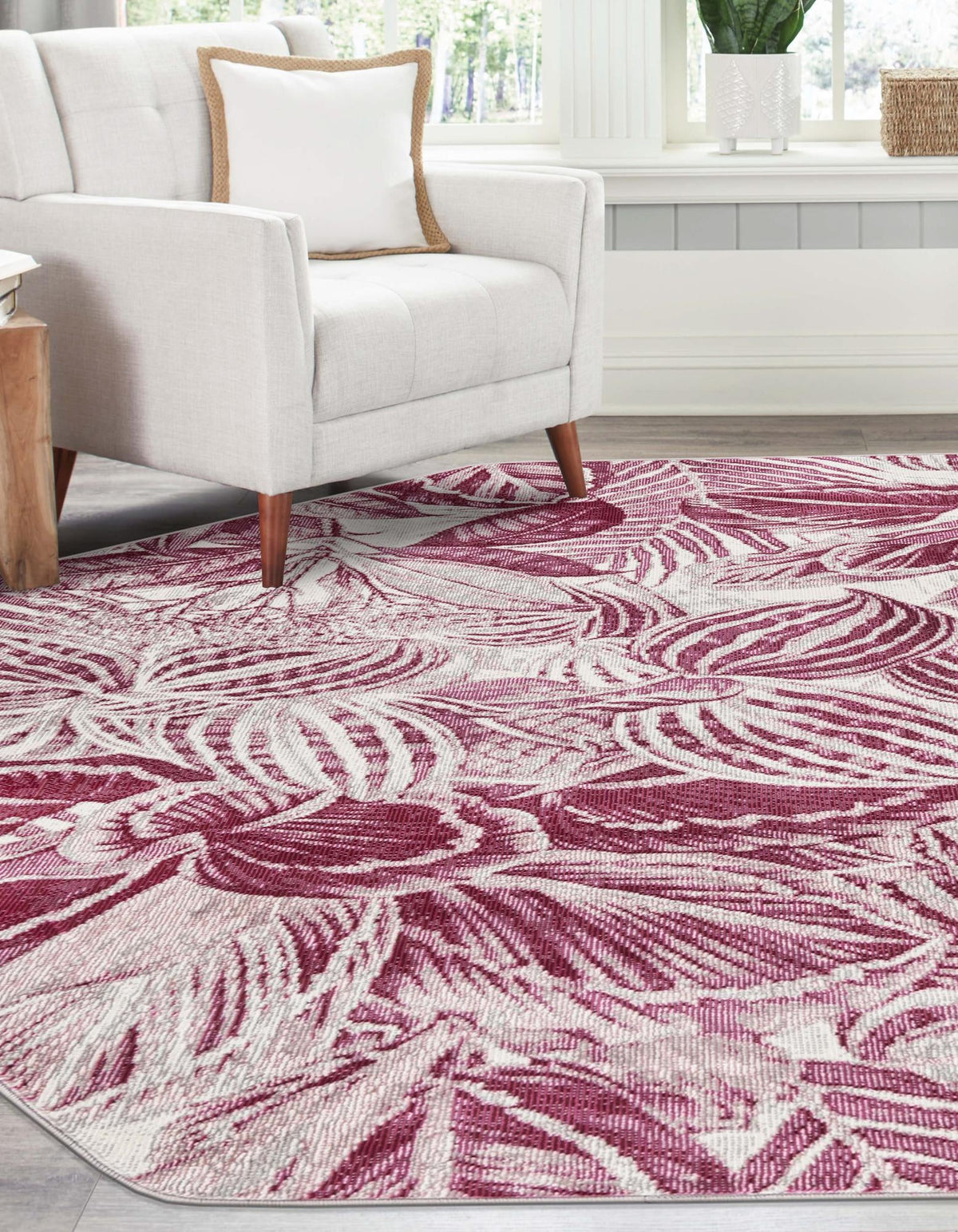 Meadow Breeze Collection Area Rug -  Bluebell Octagon Fuchsia  lifestyle 56