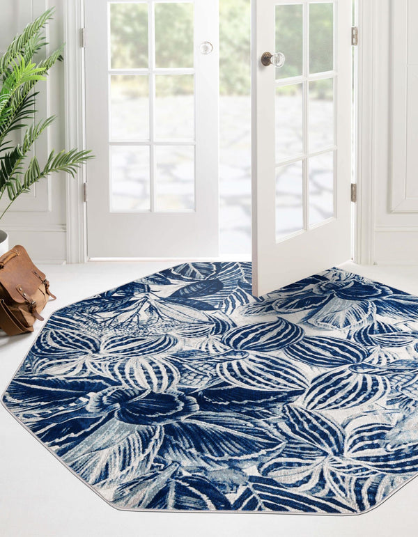 Meadow Breeze Collection Area Rug -  Bluebell Octagon Navy Blue  lifestyle 60