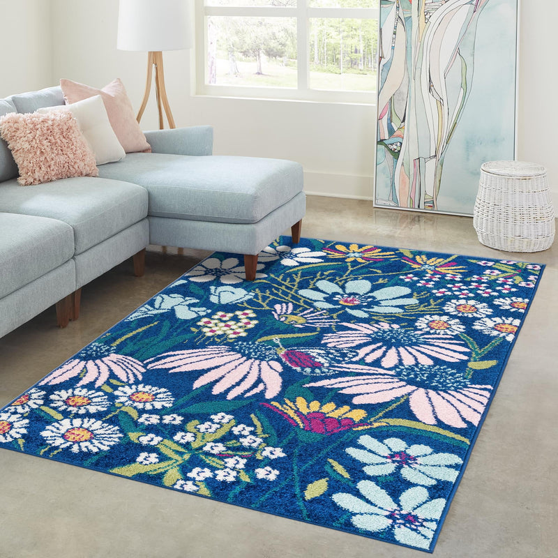 Garden Oasis Collection Area Rug - Arbor Rectangle Navy Blue  lifestyle 13
