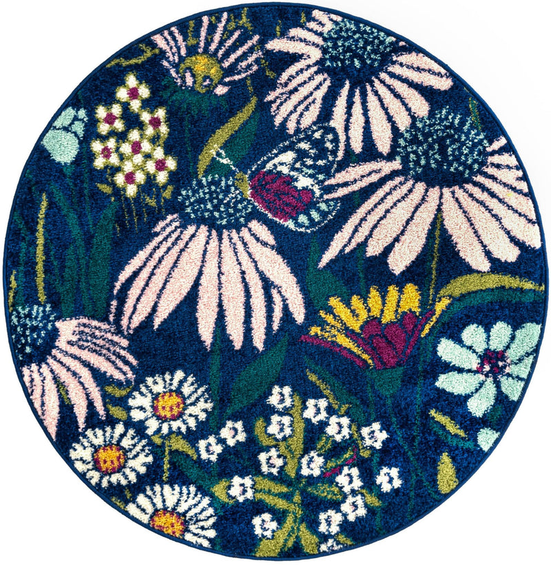 Garden Oasis Collection Area Rug - Arbor Round Navy Blue  lifestyle 25