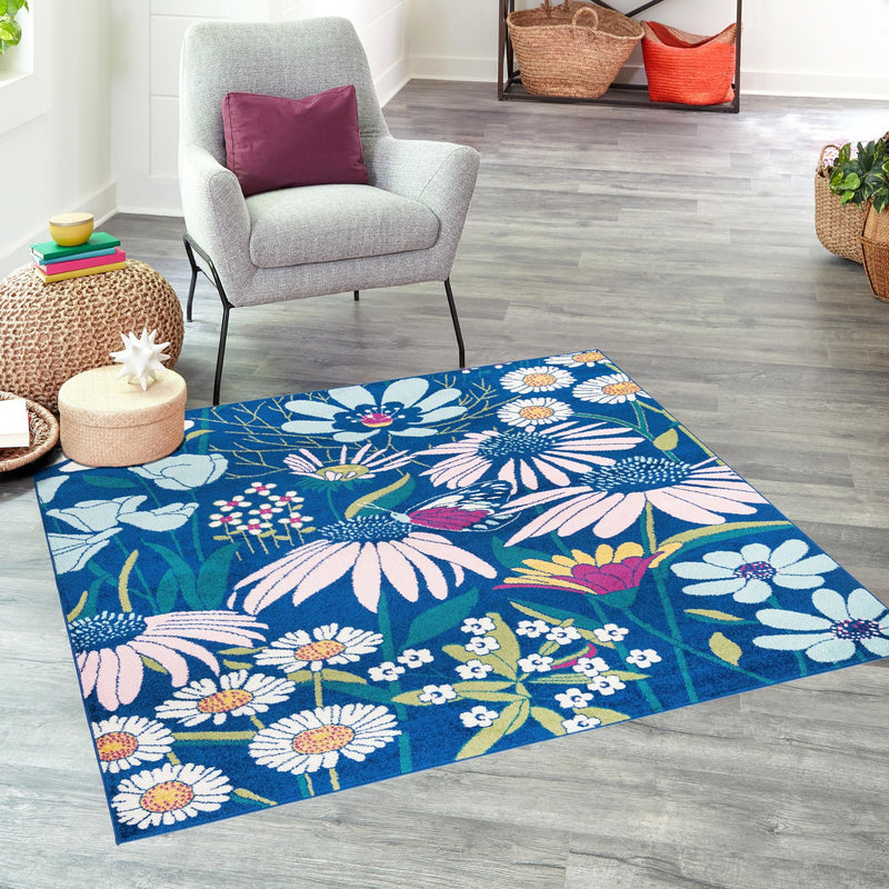 Garden Oasis Collection Area Rug - Arbor Square Navy Blue  lifestyle 13