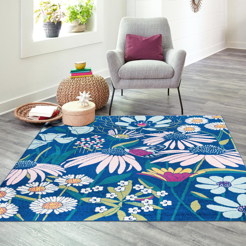 Garden Oasis Collection Area Rug - Arbor Square Navy Blue  lifestyle 14