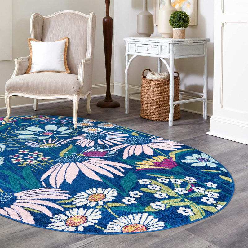 Garden Oasis Collection Area Rug - Arbor Oval Navy Blue  lifestyle 14
