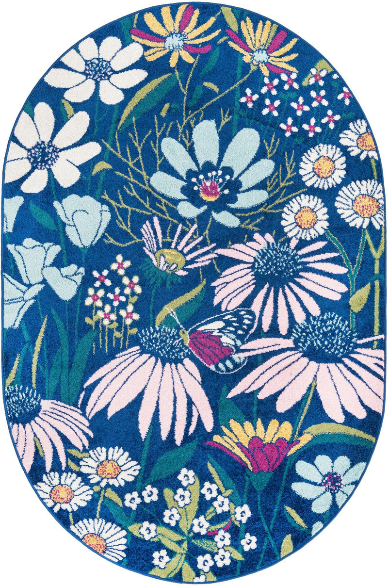 Garden Oasis Collection Area Rug - Arbor Oval Navy Blue Main