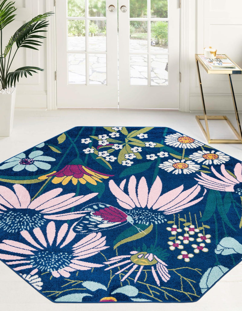 Garden Oasis Collection Area Rug - Arbor Octagon Navy Blue  lifestyle 36