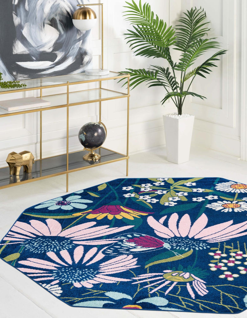Garden Oasis Collection Area Rug - Arbor Octagon Navy Blue  lifestyle 46