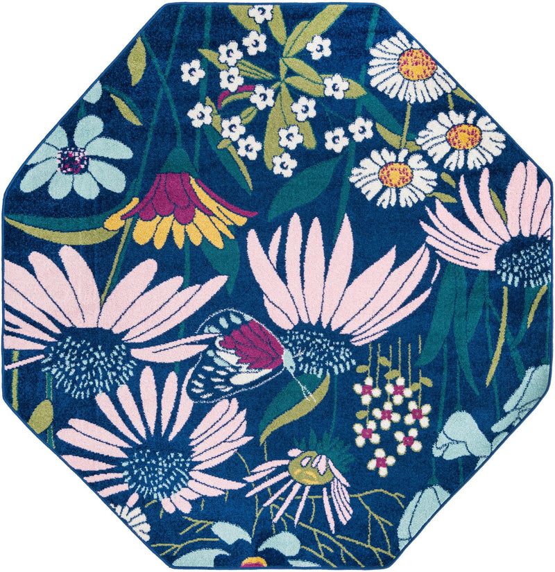 Garden Oasis Collection Area Rug - Arbor Octagon Navy Blue  lifestyle 28