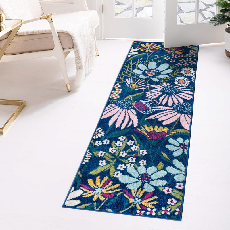 Garden Oasis Collection Area Rug - Arbor Runner Navy Blue  lifestyle 13
