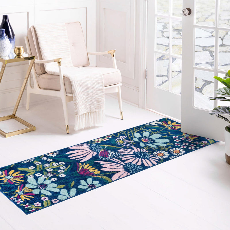 Garden Oasis Collection Area Rug - Arbor Runner Navy Blue  lifestyle 14