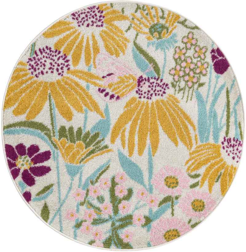 Garden Oasis Collection Area Rug - Arbor Round White Main