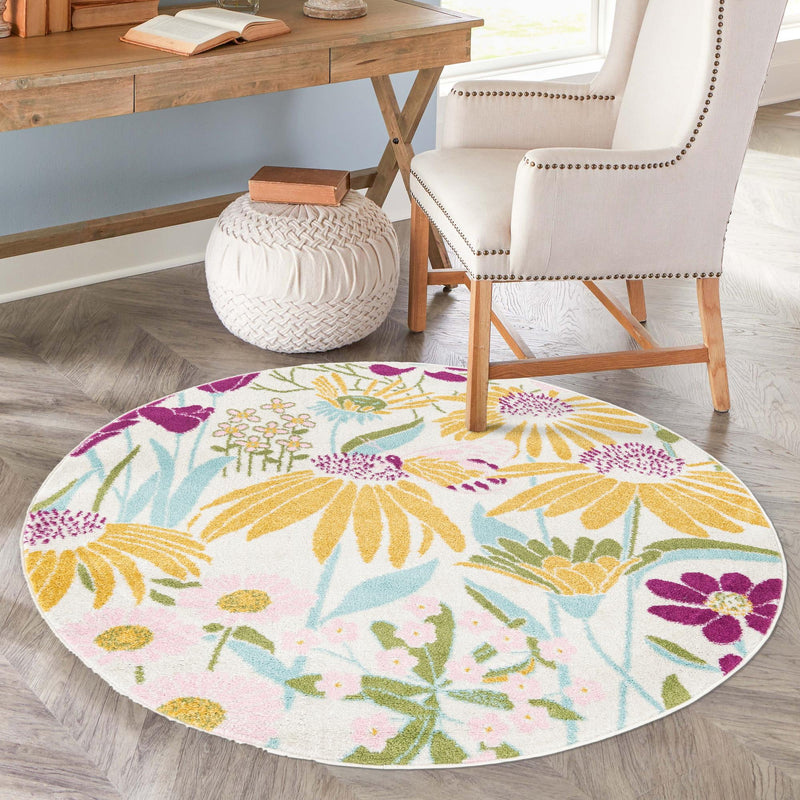 Garden Oasis Collection Area Rug - Arbor Round White  lifestyle 13
