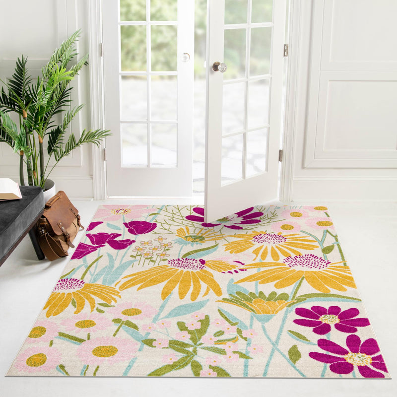 Garden Oasis Collection Area Rug - Arbor Square White  lifestyle 71