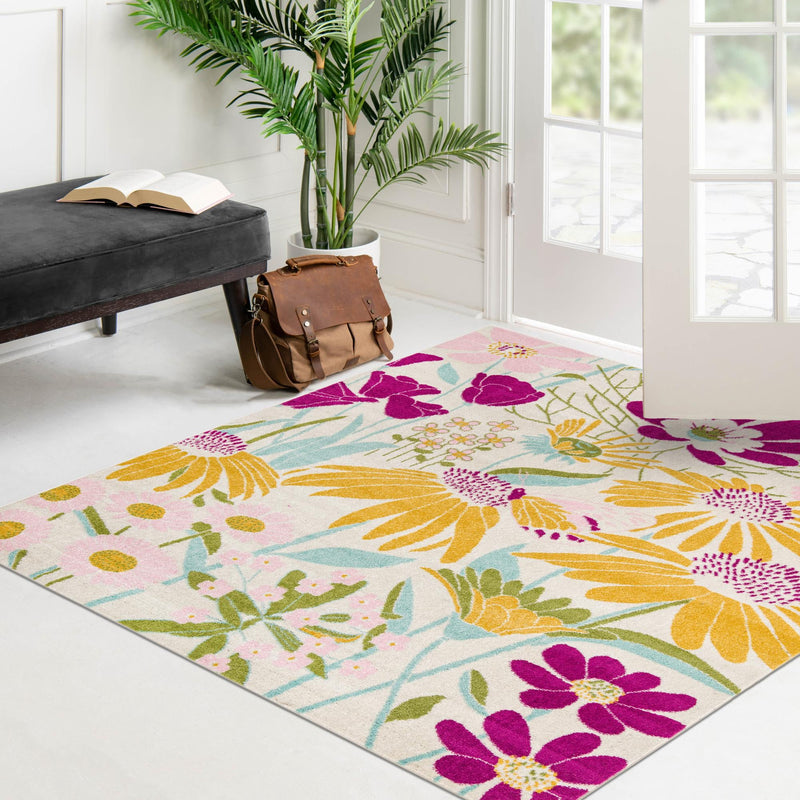 Garden Oasis Collection Area Rug - Arbor Square White  lifestyle 79