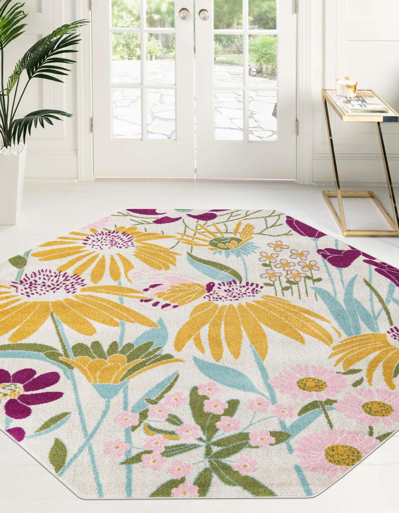 Garden Oasis Collection Area Rug - Arbor Octagon White  lifestyle 0