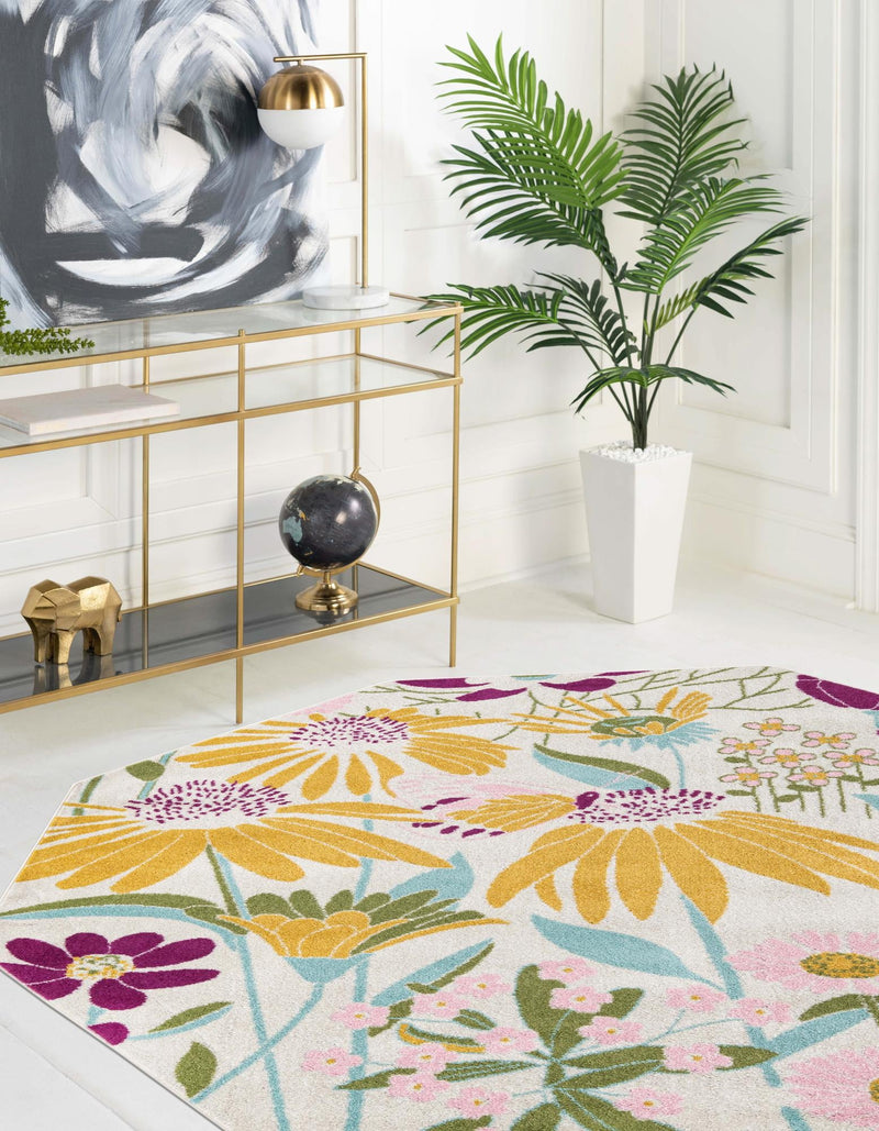 Garden Oasis Collection Area Rug - Arbor Octagon White  lifestyle 2