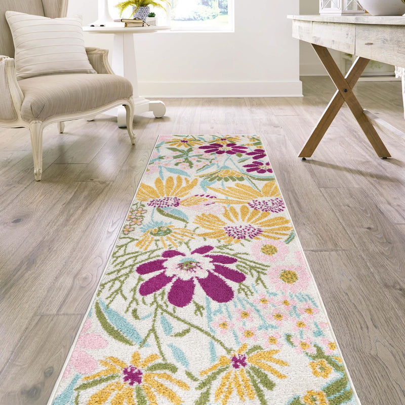 Garden Oasis Collection Area Rug - Arbor Runner White  lifestyle 14