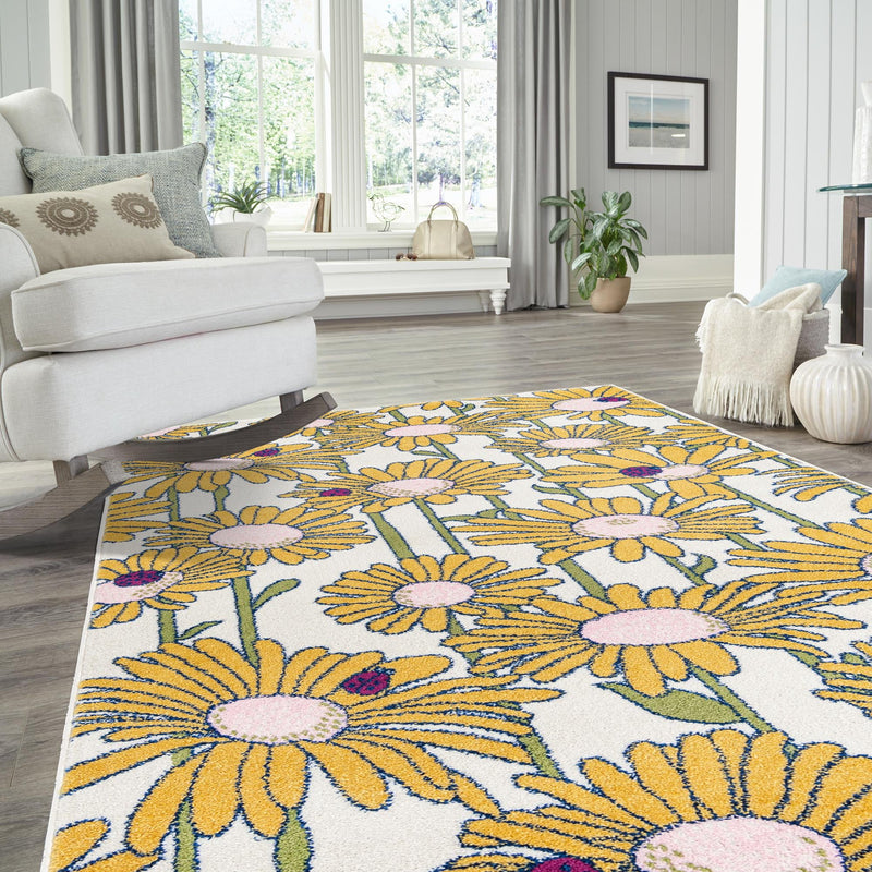 Garden Oasis Collection Area Rug -  Meadow Rectangle White  lifestyle 14