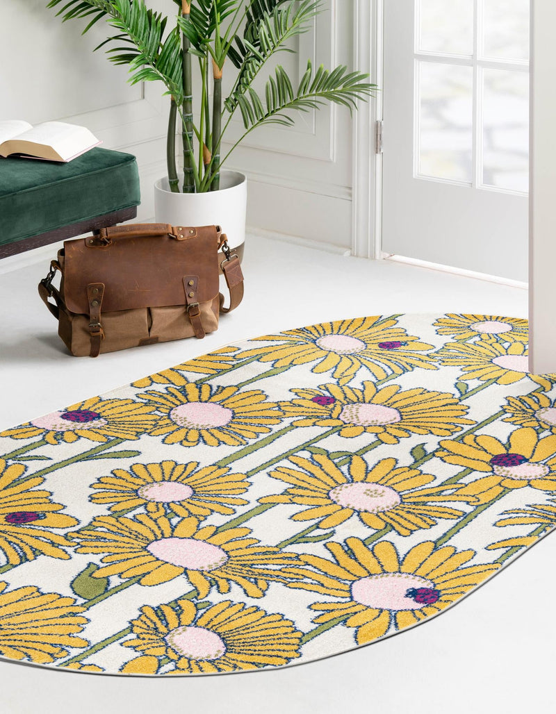 Garden Oasis Collection Area Rug -  Meadow Oval White  lifestyle 2