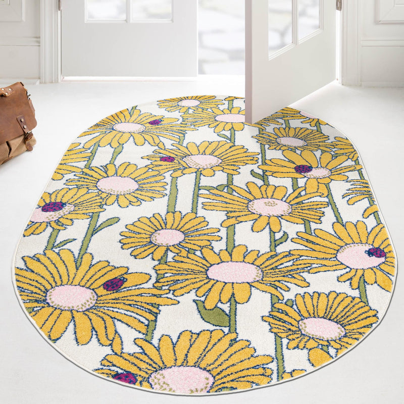 Garden Oasis Collection Area Rug -  Meadow Oval White  lifestyle 13