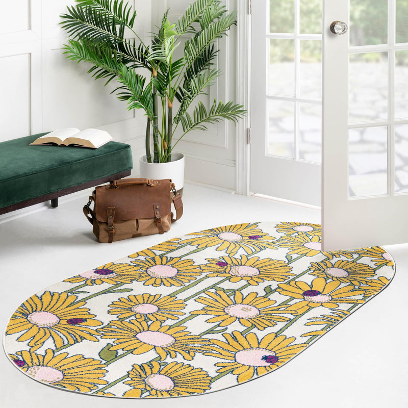 Garden Oasis Collection Area Rug -  Meadow Oval White  lifestyle 14
