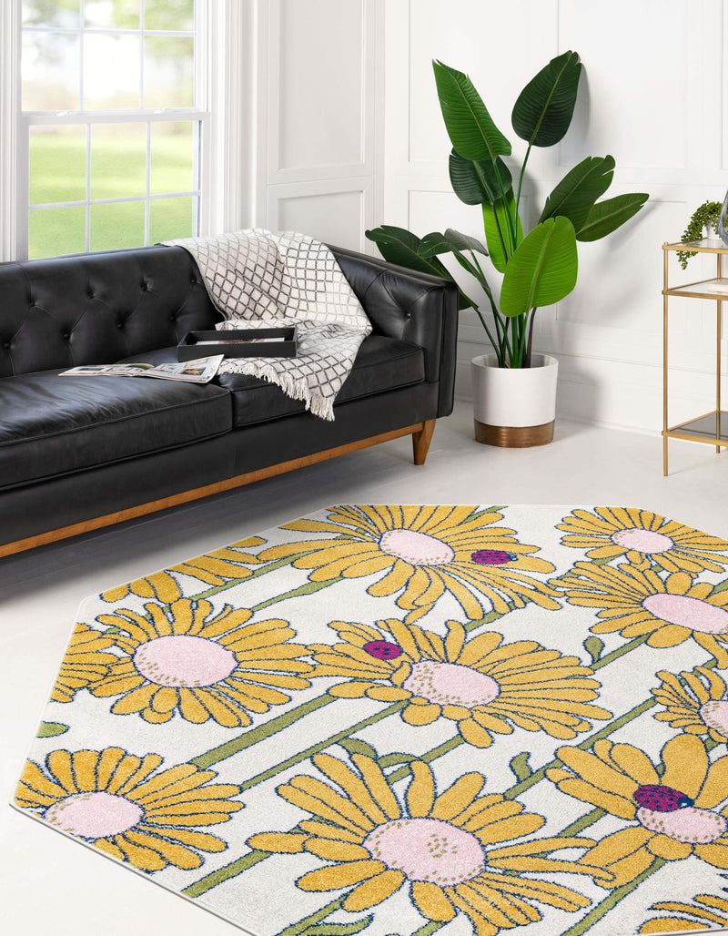 Garden Oasis Collection Area Rug -  Meadow Octagon White  lifestyle 2