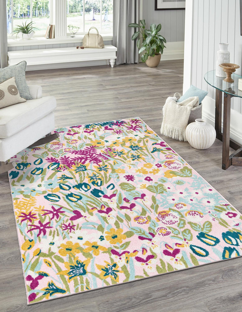 Garden Oasis Collection Area Rug -  Haven Rectangle Pink  lifestyle 0