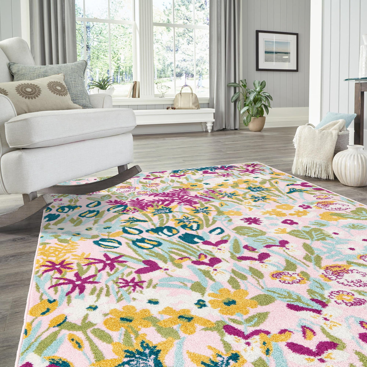 Garden Oasis Collection Area Rug -  Haven Rectangle Pink  lifestyle 14
