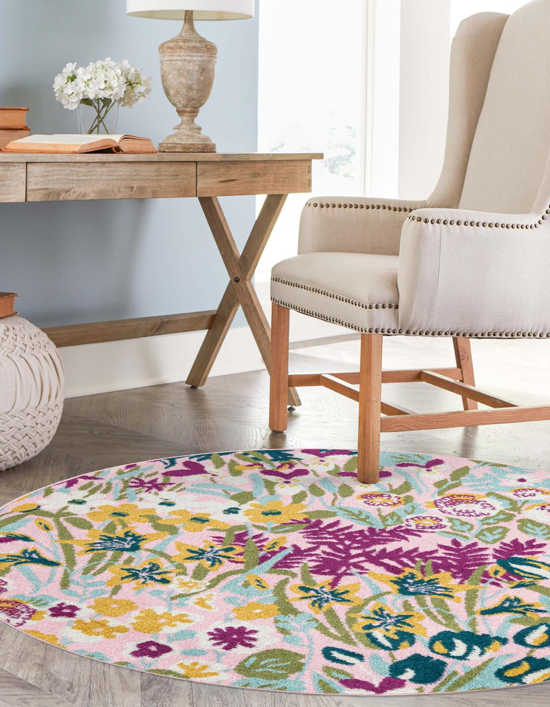 Garden Oasis Collection Area Rug -  Haven Round Pink  lifestyle 2