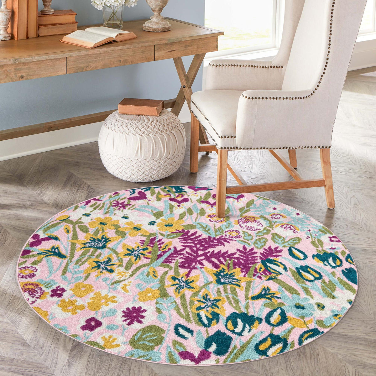 Garden Oasis Collection Area Rug -  Haven Round Pink  lifestyle 13