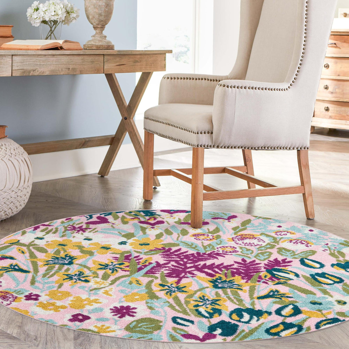 Garden Oasis Collection Area Rug -  Haven Round Pink  lifestyle 14