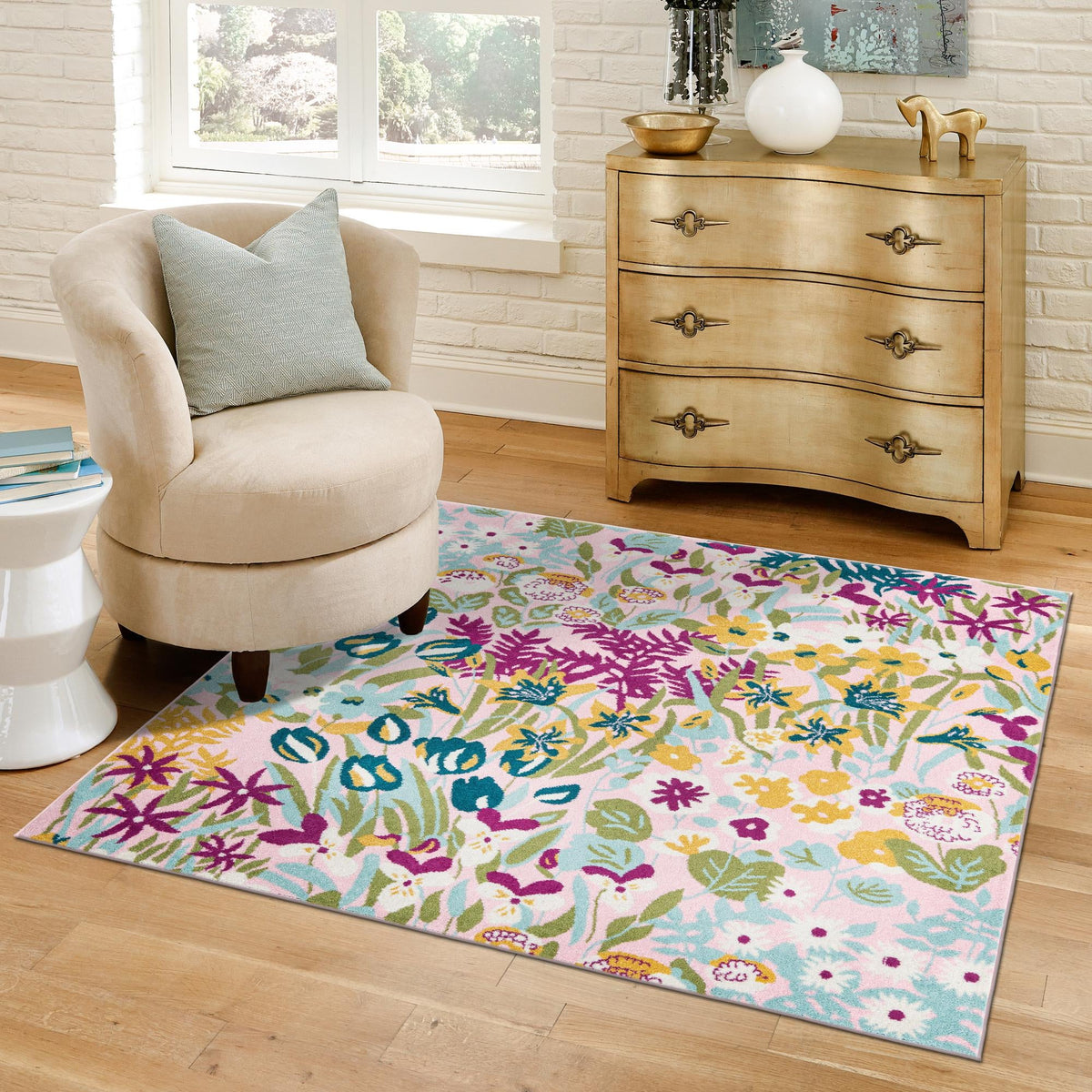 Garden Oasis Collection Area Rug -  Haven Square Pink  lifestyle 77