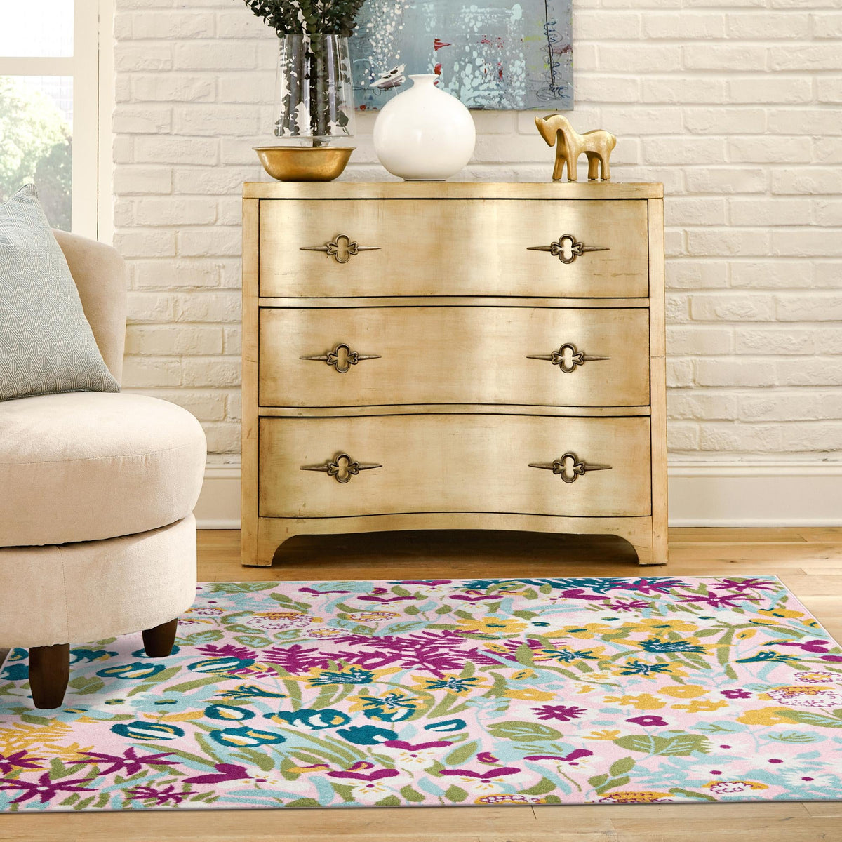 Garden Oasis Collection Area Rug -  Haven Square Pink  lifestyle 85