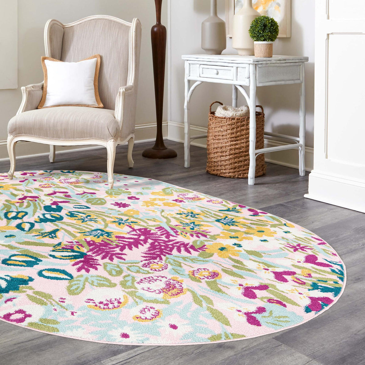 Garden Oasis Collection Area Rug -  Haven Oval Pink  lifestyle 86
