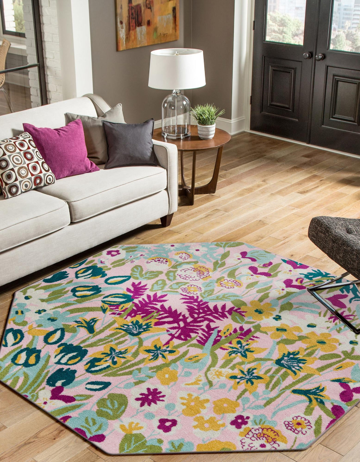Garden Oasis Collection Area Rug -  Haven Octagon Pink  lifestyle 0