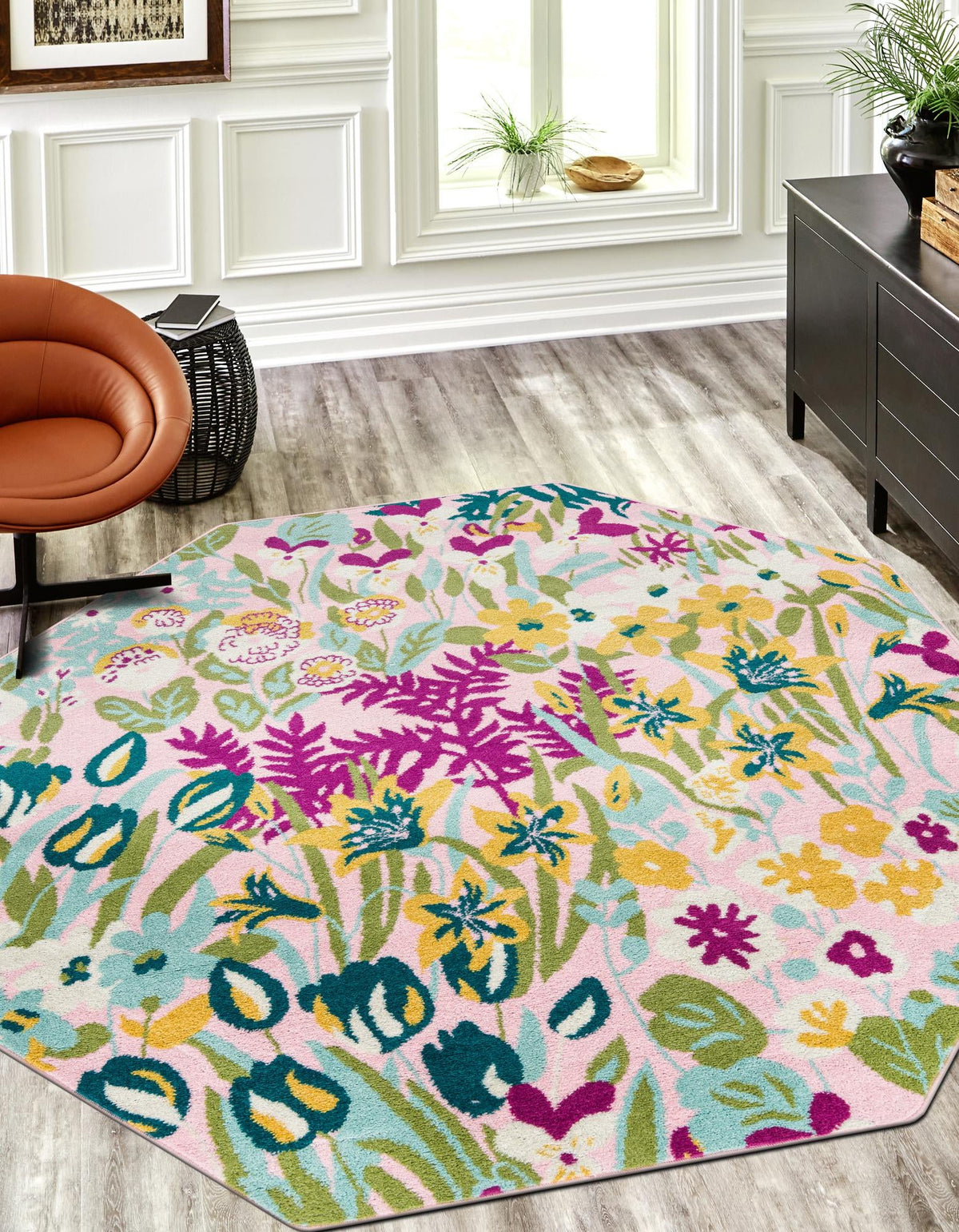 Garden Oasis Collection Area Rug -  Haven Octagon Pink  lifestyle 2