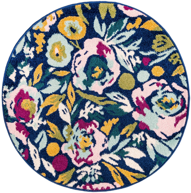 Garden Oasis Collection Area Rug -  Dell Round Navy Blue  lifestyle 39