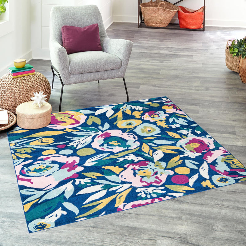 Garden Oasis Collection Area Rug -  Dell Square Navy Blue  lifestyle 112
