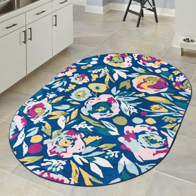 Garden Oasis Collection Area Rug -  Dell Oval Navy Blue  lifestyle 11