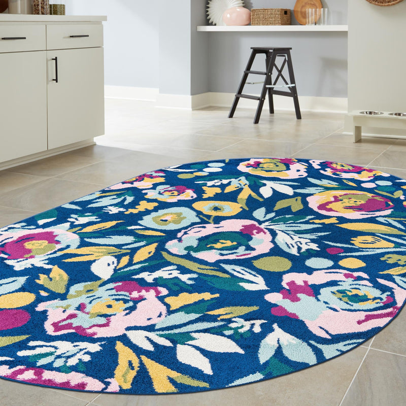 Garden Oasis Collection Area Rug -  Dell Oval Navy Blue  lifestyle 12